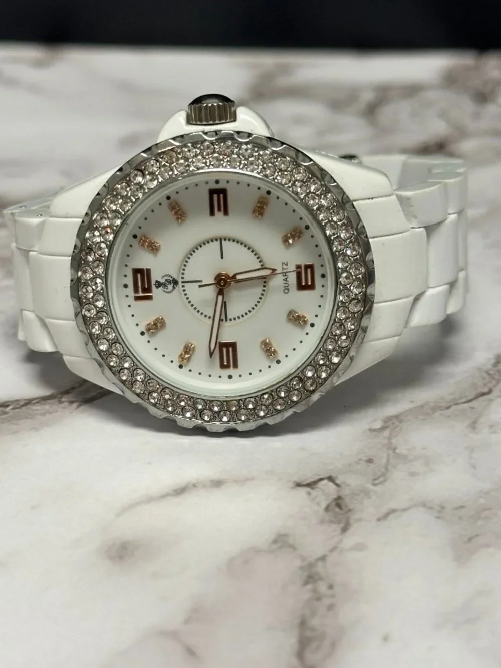 3/$30 Premier Designs Watch Women Silver Tone White Crystal Bezel 6.5